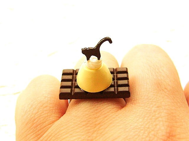 Cute Cat Ring Miniature Food Jewelry Chocolate Bar Cat Chocolate  Ring