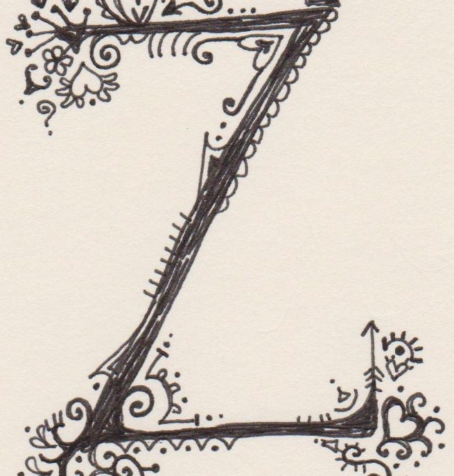 Hand-drawn capital Z for papercrafting or framing, ink on paper