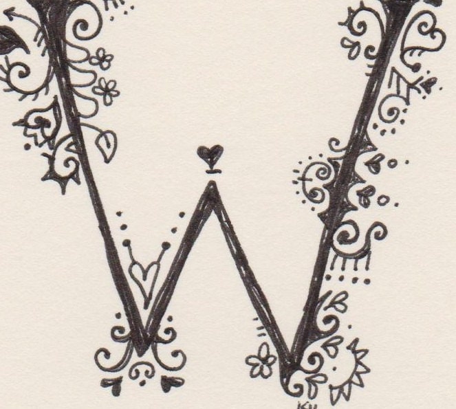 Hand-drawn capital W for papercrafting or framing, ink on paper