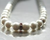 White Swarvorski Pearls with Swavorski Garnet Red Rondelle Necklace