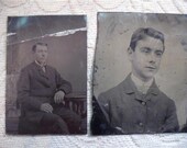 2 Antique Tintype Photographs -  Vintage Young Men