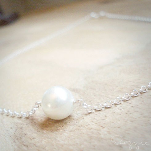 Single White Pearl Necklace Sterling Silver