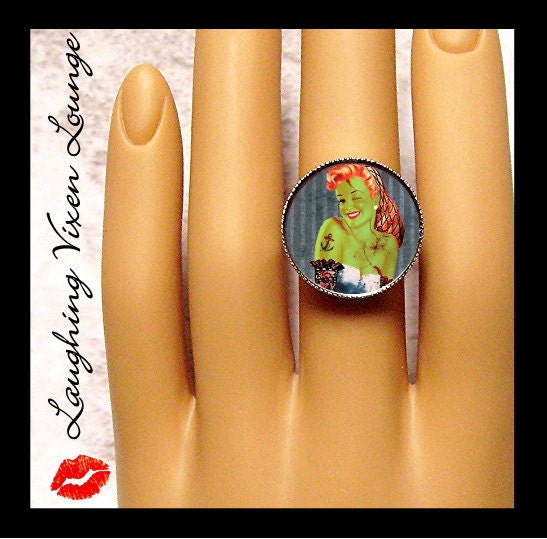 Zombie Pinup Ring - Style C With Gothic Background