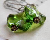 Antique Style Green Glass Earrings, Olive Green Apple Green Earrings, Free Form Chunky Glass Earrings . . . by Iddy Biddy Boutique
