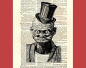 Top Hatted Ugly Old Fart - original digital collage - upcycled 8x10 1898 dictionary page print - BONUS - Buy 3 Prints, Get 1 More For FREE