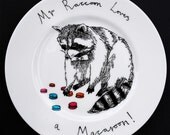 Hand Painted Side Plate - Mr Raccoon loves a Macaroon