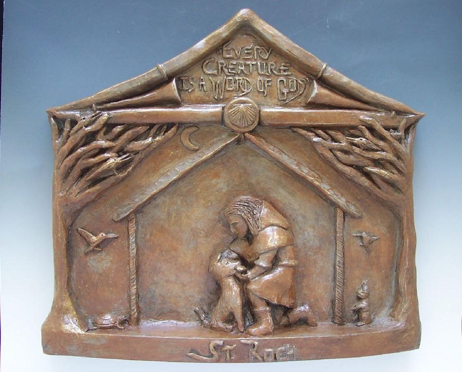 St. Roch, Patron of Dogs: Handmade Statue / Plaque (Large Size)