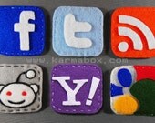 Internet Icons Felt Hair Clip or Pin - Facebook Google Twitter Reddit Yahoo RSS