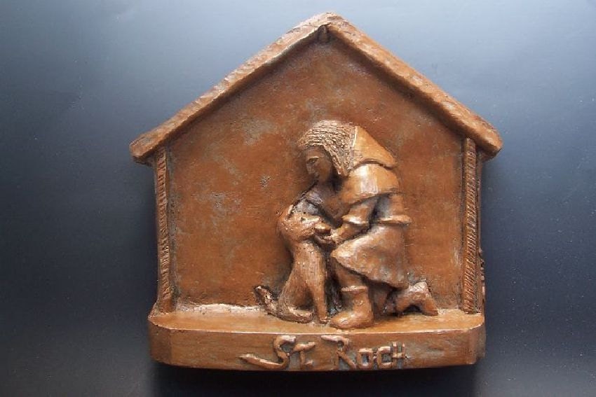 St Roch, Patron of Dogs: Handmade Statue / Plaque (Small Size)