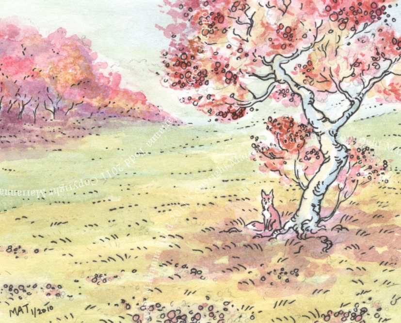 Spring Fox, Open Edition Print, Matted in Light Brown