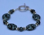 Snowflake Obsidian and Sterling Silver Bracelet by MixedMediaDesigns1