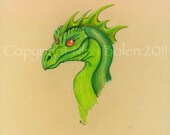 OOAK Pern Style Green Dragon Original Fantasy Art by Nina
