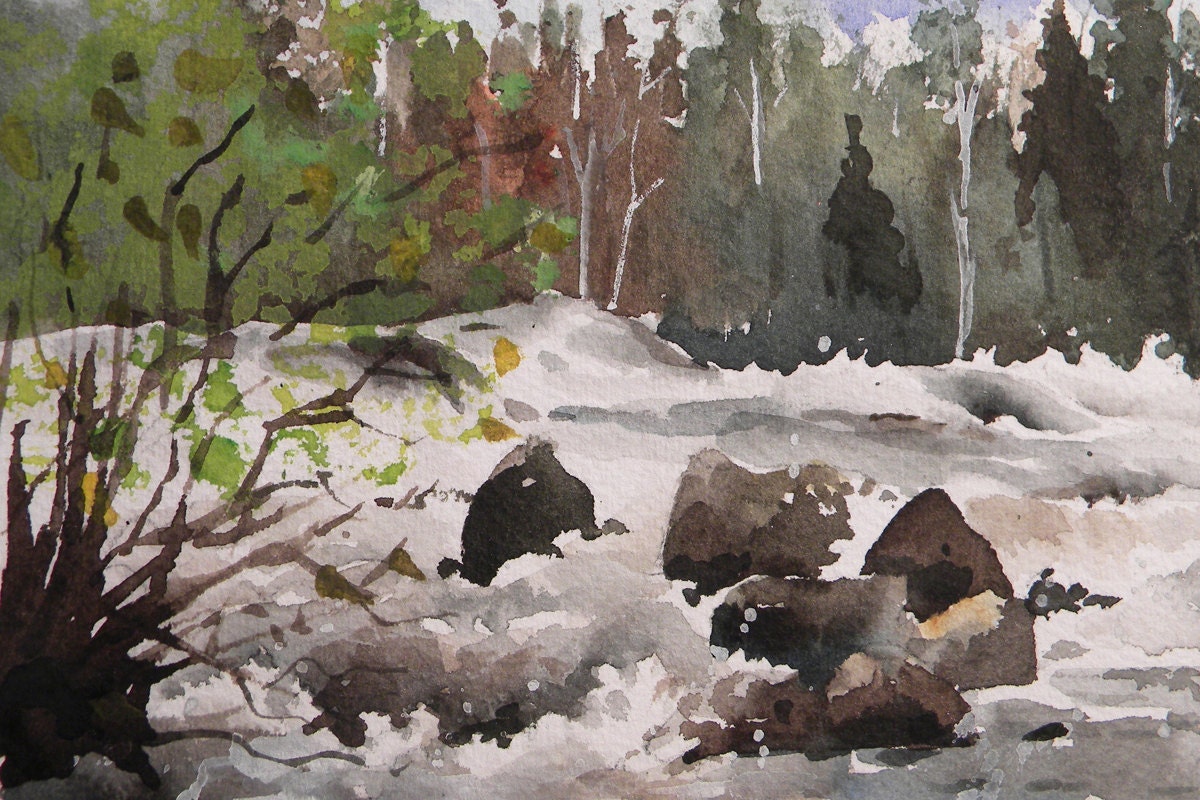 Original Watercolor Landscape - Boundary Waters Rapids - WilliamLSpencer
