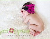 Raspberry Breeze- Flapper Girl Style Headband in Hot Pink  and Black with a Handmade Rosette - Suitable for All Ages - Great Photo Prop