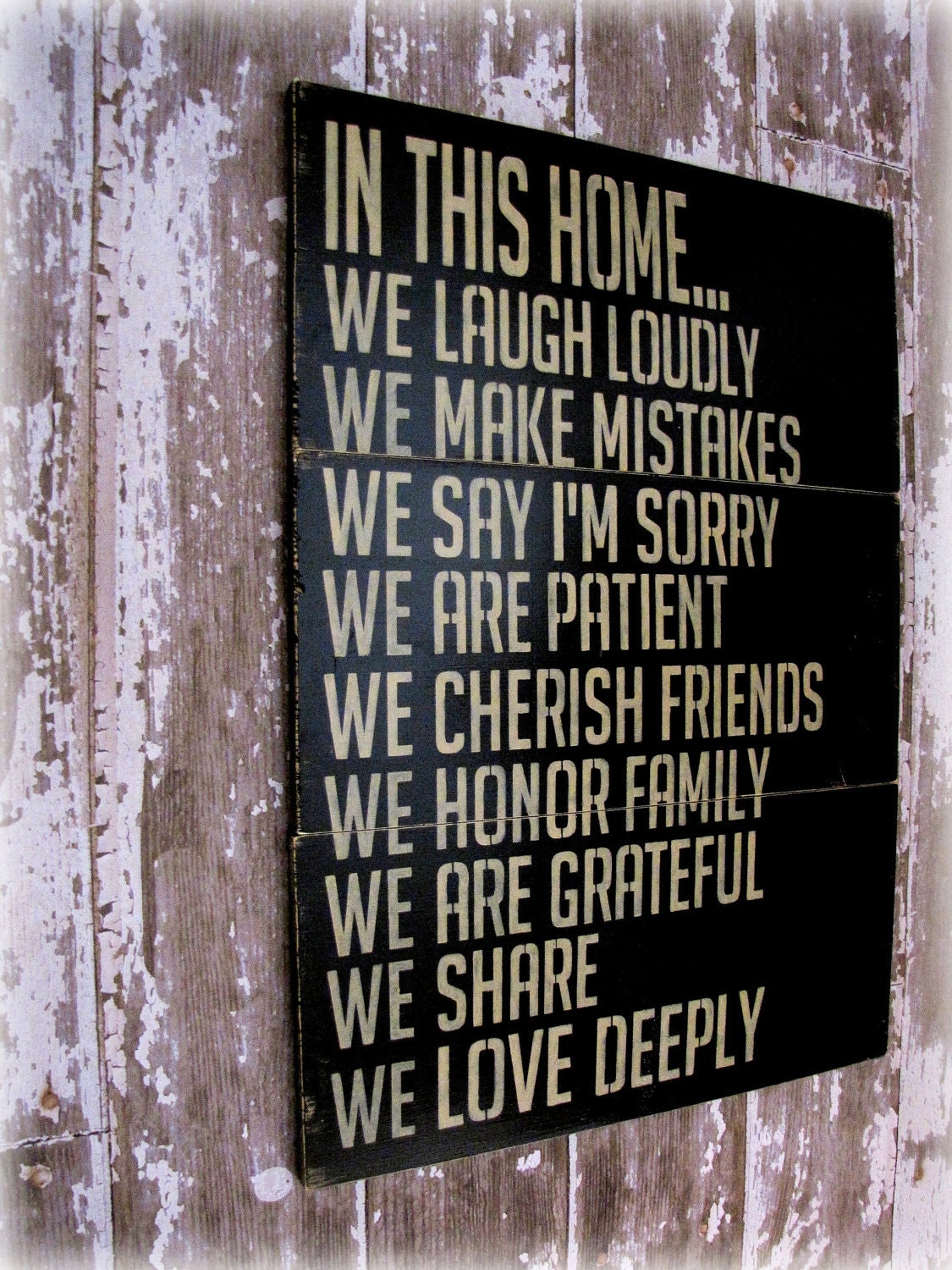 In This Home --- House Rules --- Antiqued Plank Typography Sign