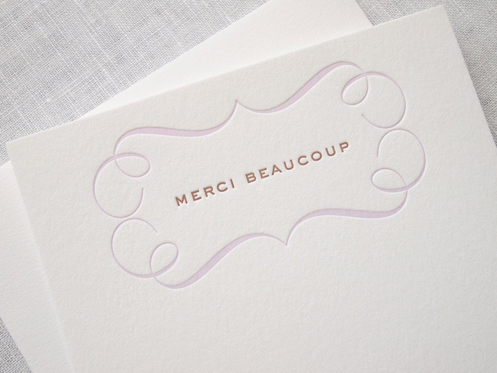 Merci Beaucoup Letterpress Stationery - Set of 6 Flat Notes