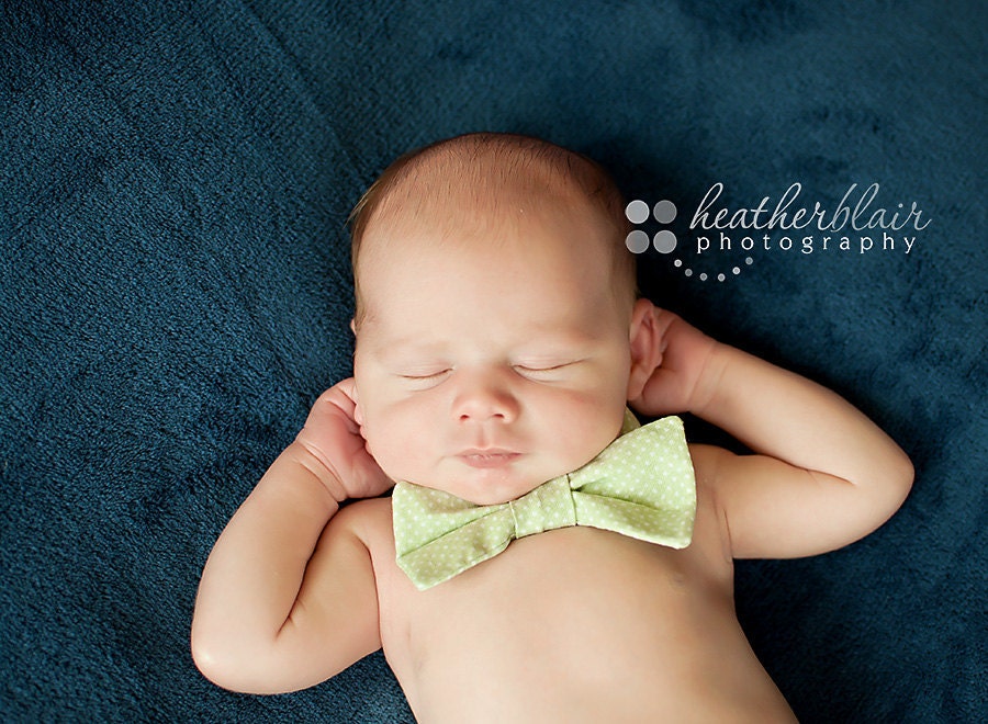 Pale Green Boys Bow Tie - White Polka Dots- Toddler, Newborn,Big Kid-  BEST SELLER