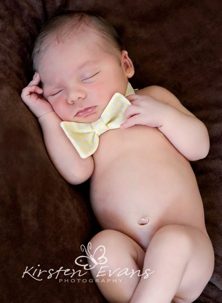 Pale Yellow Boys Bow Tie - White Polka Dots- bowtie for toddlers, newborns, and big kids