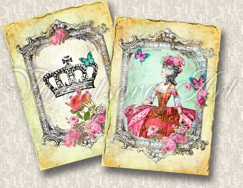 Crown Paris SHABBY CHIC Printable 2 postcards set. Personal & Commercial Use. Digital Collage Sheet. paper packaging product labels shop.052