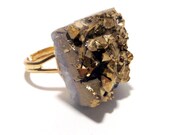 Gold Square Druzy Adjustable Ring