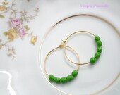 Summertime Green Beaded 14k GP 1 inch hoop earrings