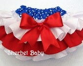 Sassy Pants Ruffle Diaper Cover and Double Stacked Hairbow Picnic'n in the Park Red White Blue