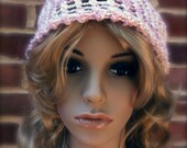 Under 25 Bamboo hand knit beanie in pink and white - Medium