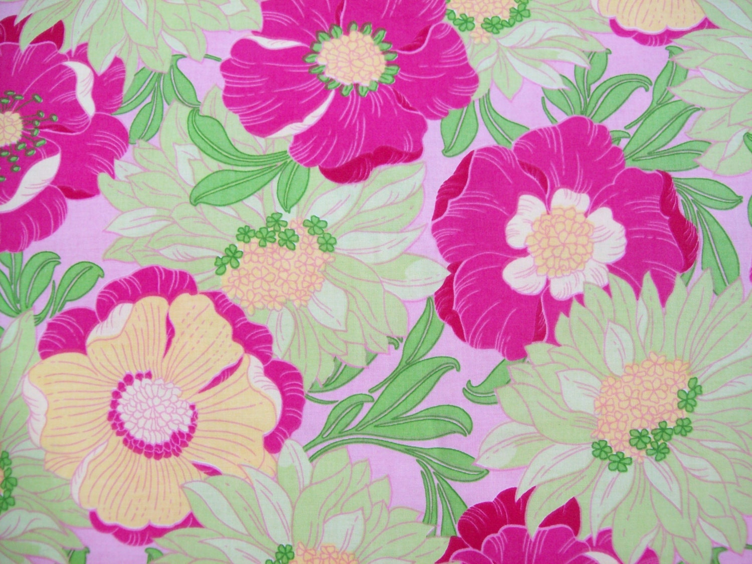 Pink floral cotton fabric 1 and 1/4 yards piece