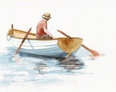 Boat Painting ART Rowing in the Harbour print of watercolor painting