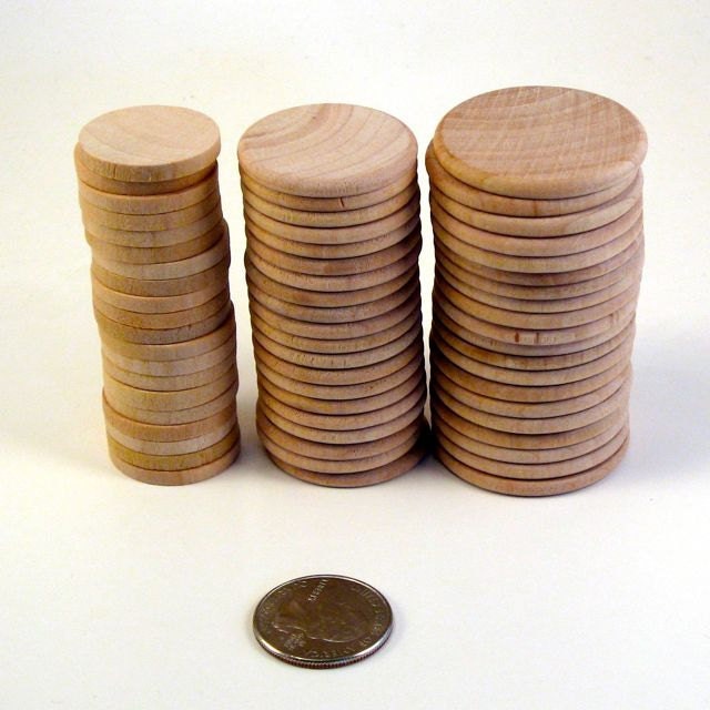 60 Wood Disks - Three sizes of blank coins