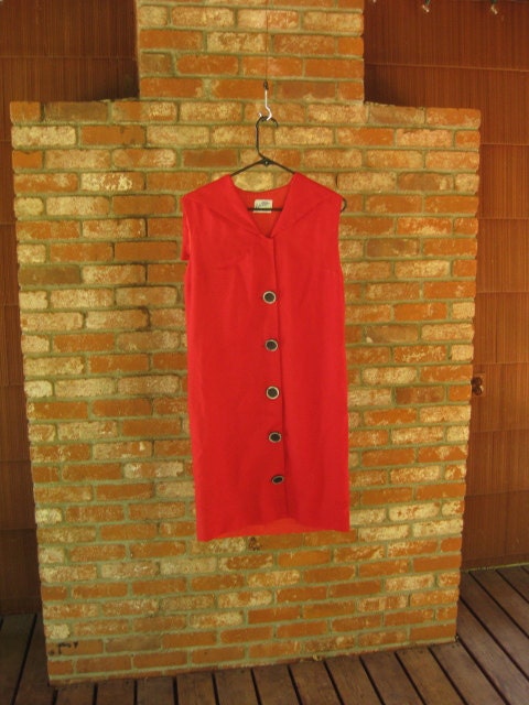 VINTAGE 60s nautical red dress... Jackie O linen sailor shift dress...