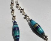 Paper Bead and Sterling Silver Long Dangle Earrings