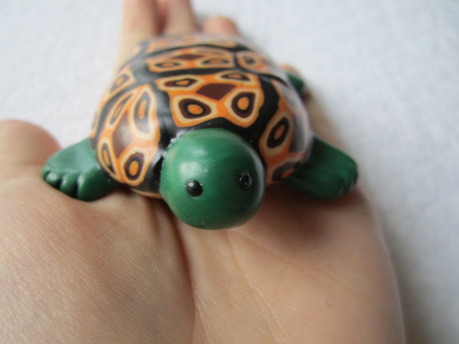 Turtle Sculpture Green Brown Cute Polymer Clay