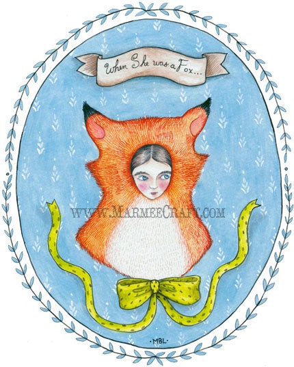 Fox girl art print, "When She Was a Fox"