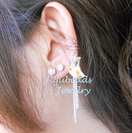 No Piercing Required Swarovski AB Moon Cuff Dangle