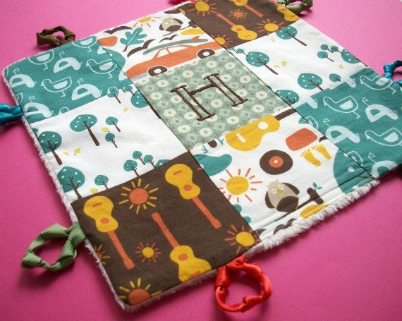Baby Boy  Lovey with Custom Hand Embroidery and Knotties by Dolce Dreams