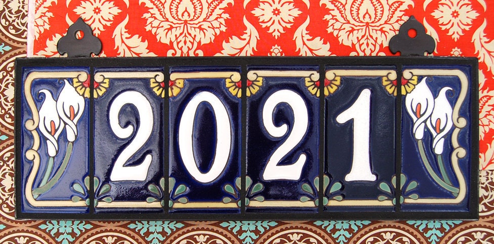Custom Hand Glazed 4 digit Talavera Style Calla Lily Tile House Numbers