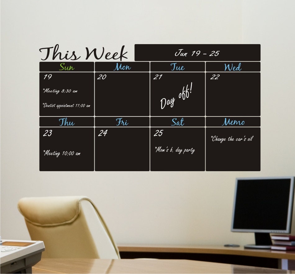 Weekly Planner Chalkboard Calendar with Memo - Blackboard Calendar Vinyl Wall Decal