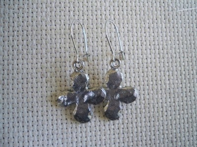 Hammered Antique Silver Cross Earrings