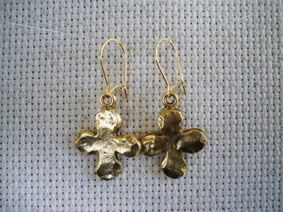 Hammered Gold Cross Earrings