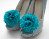 Ruffle Chiffon Flower shoe clips in Turquoise,blue