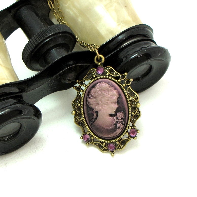 Neo Victorian Purple Cameo Necklace Swarovski Cosplay Filigree Designed by Mystic Pieces