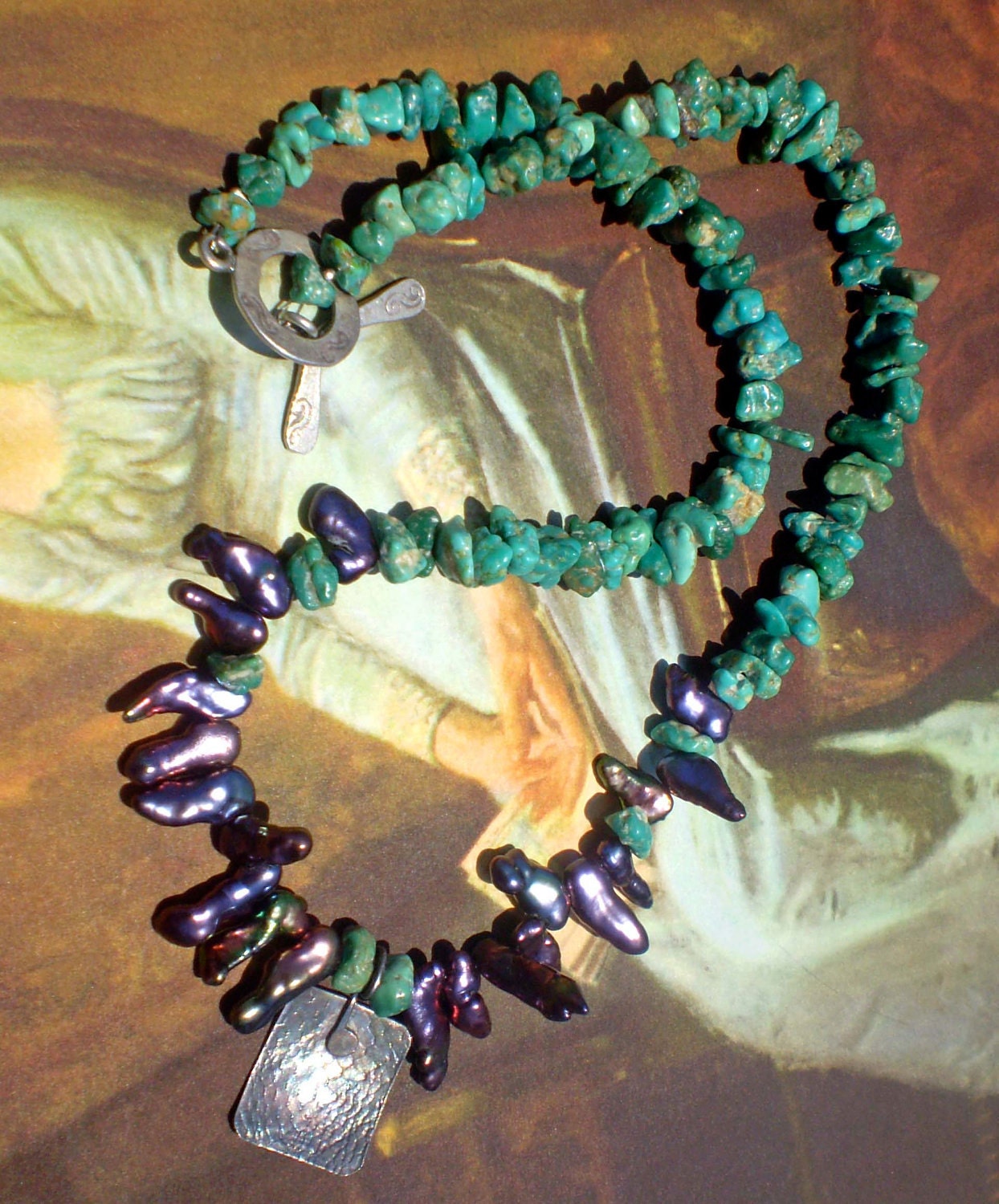 American Turquoise and Peacock Pearls