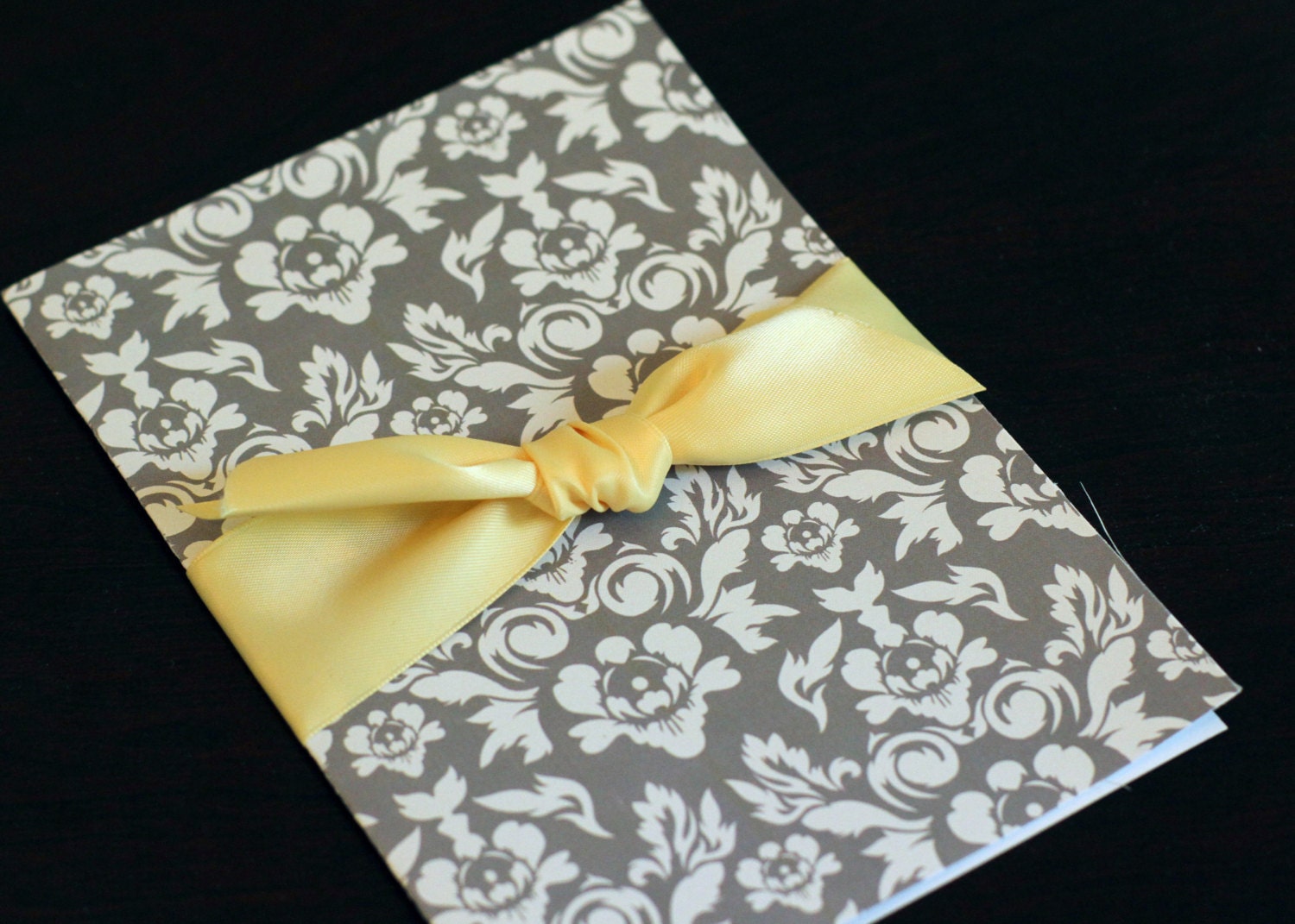 Grey and Yellow Damask Wedding Invitations