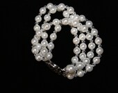 Vintage style four strand handmade bridal pearl and crystals bracelet