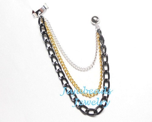 Black n Gold Trio Strand Ear Cuff
