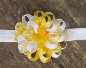 Ducky Loopy Bow with Headband - Yellow and White