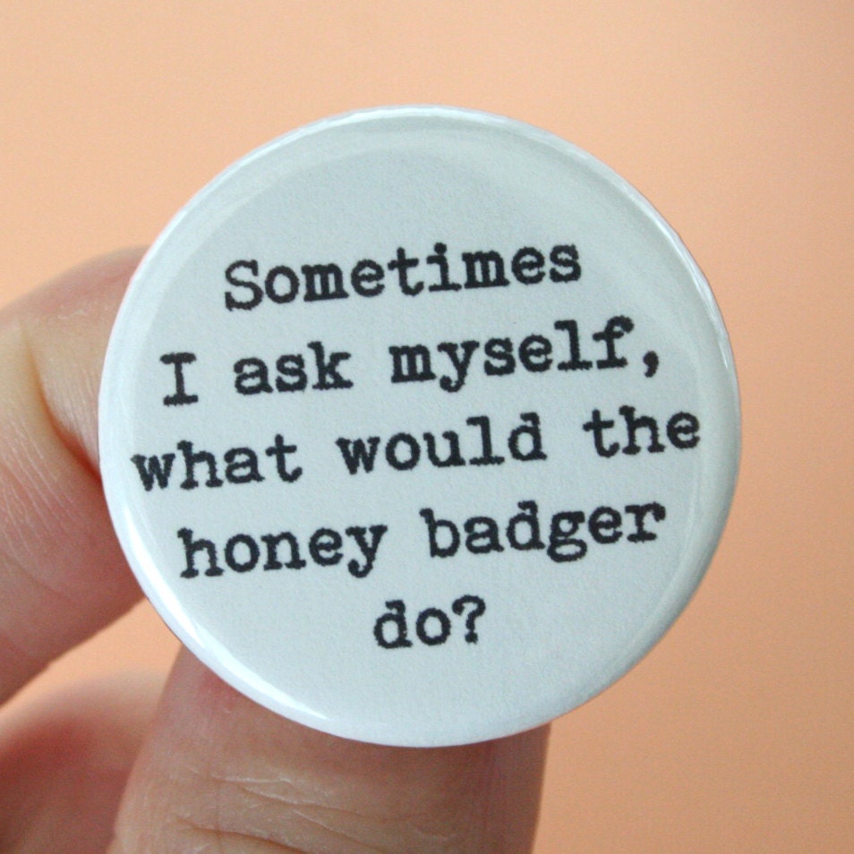 sometimes I ask myself, what would the honey badger do. 1.25 inch button. because Honey Badger kicks major butt.