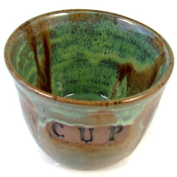 Stamped "CUP" Glass Tumbler / Handmade Stoneware Ceramic Pottery Wheel Thrown Clay