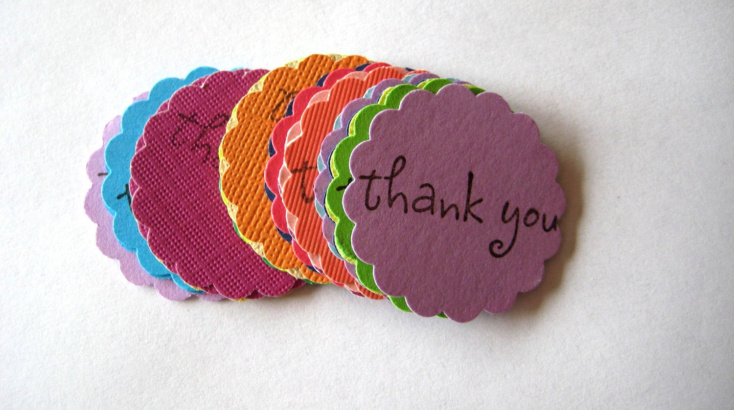 Set of 30 Assorted Colors Hand Stamped Scalloped Thank You Punches